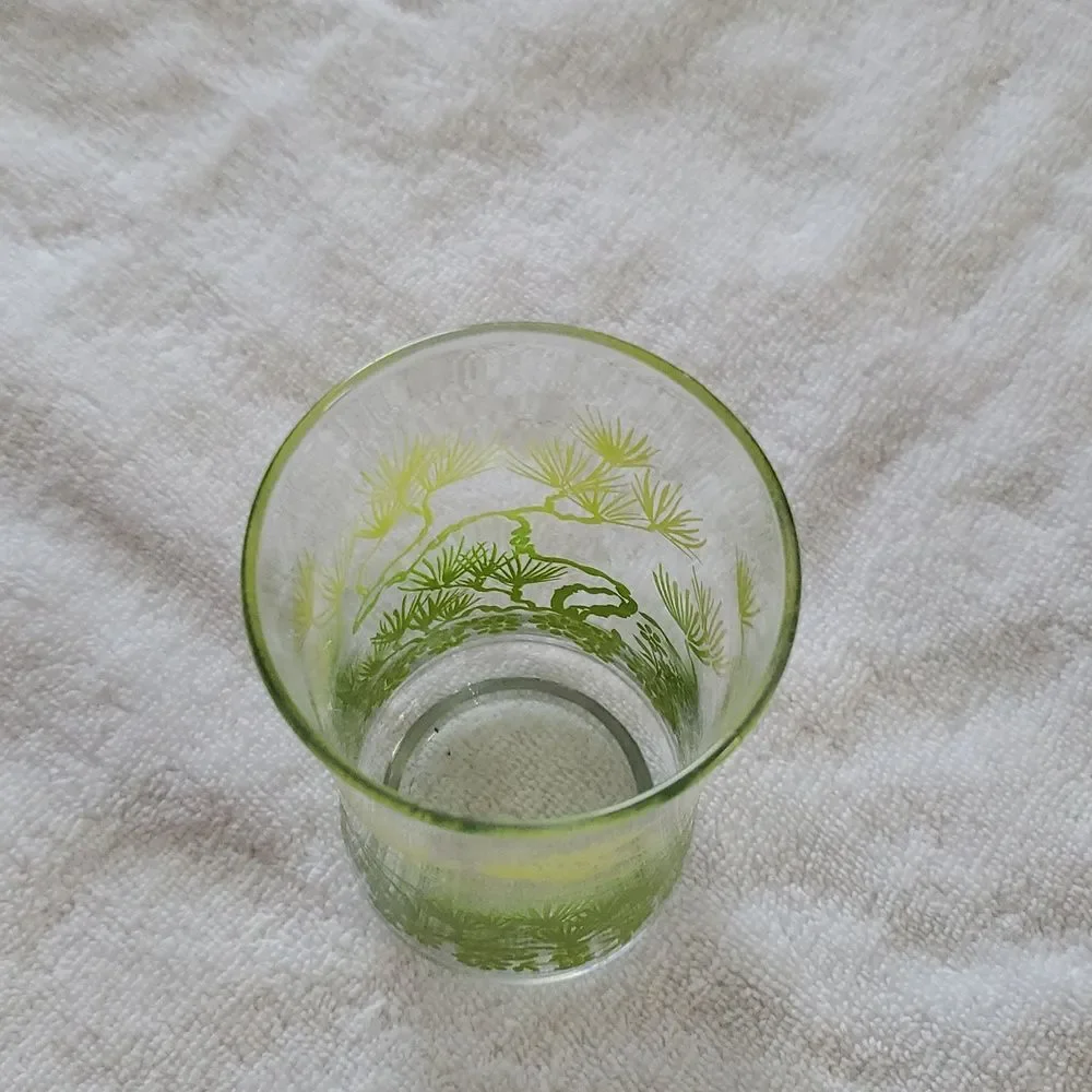 Drinking Fern Glass MCM Libbey Green Ginkgo Leaves 16ozs Highball vintage